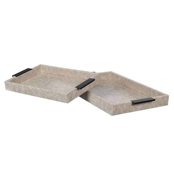 Faux Leather Taupe Tray with Black Handles
