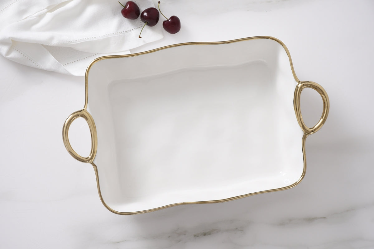 Gold Handles Rectangle Baking Dish
