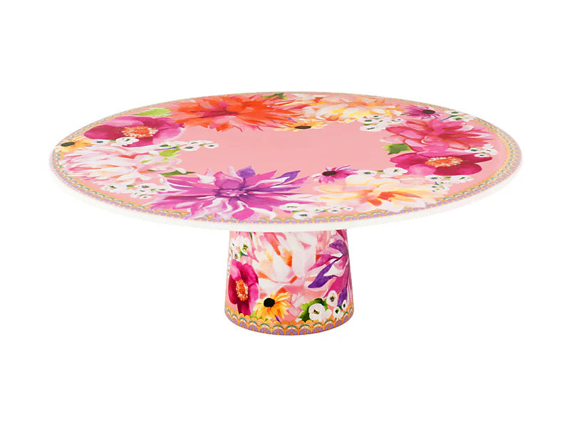 Pink Dahlia Footed Cake Stand