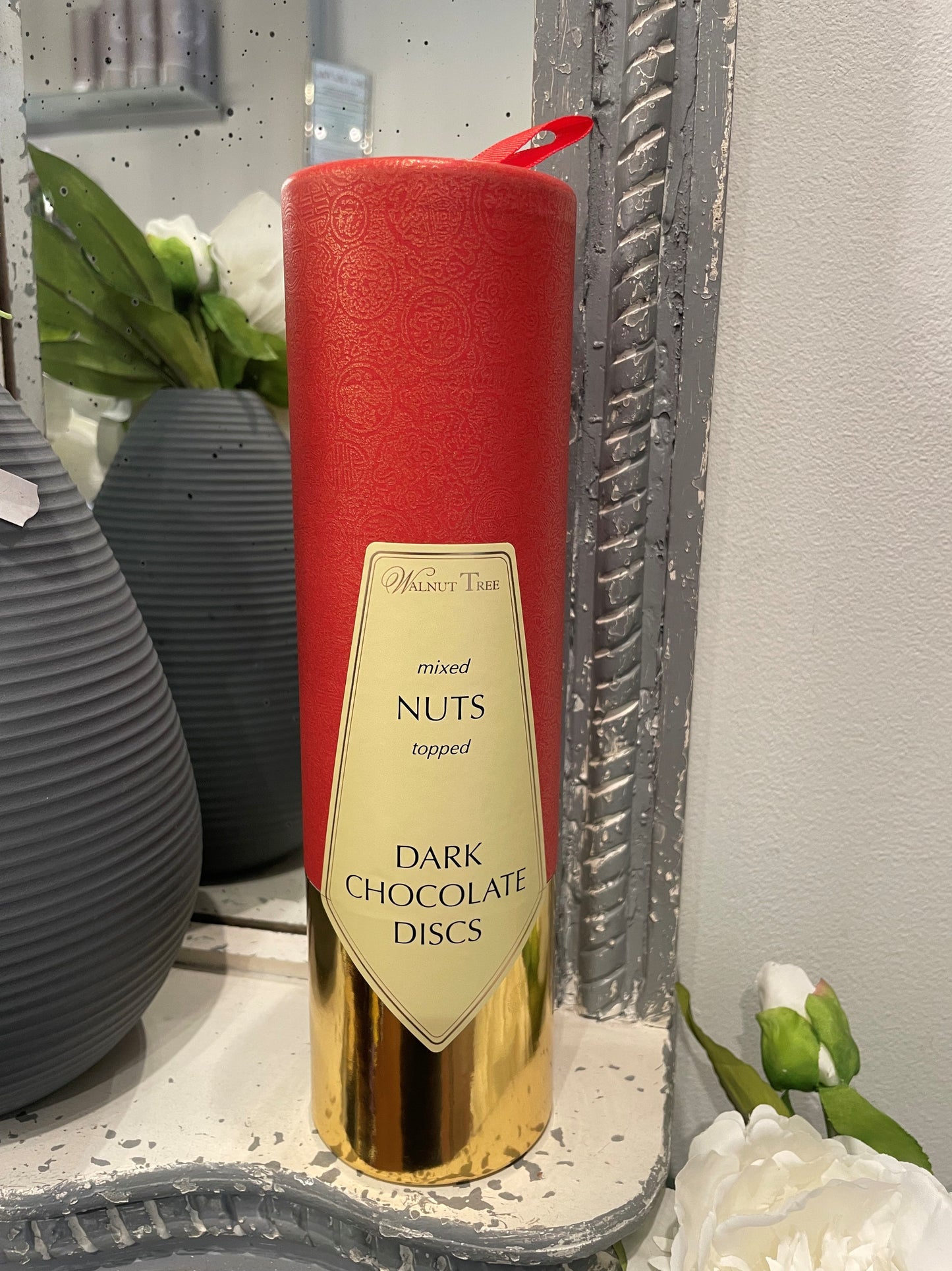 Walnut Tree Scroll, Dark Chocolate Discs with Nuts