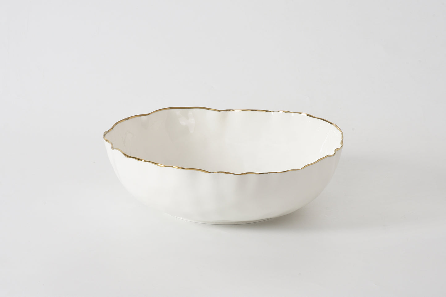 Portofino White Large Bowl with Gold Rim
