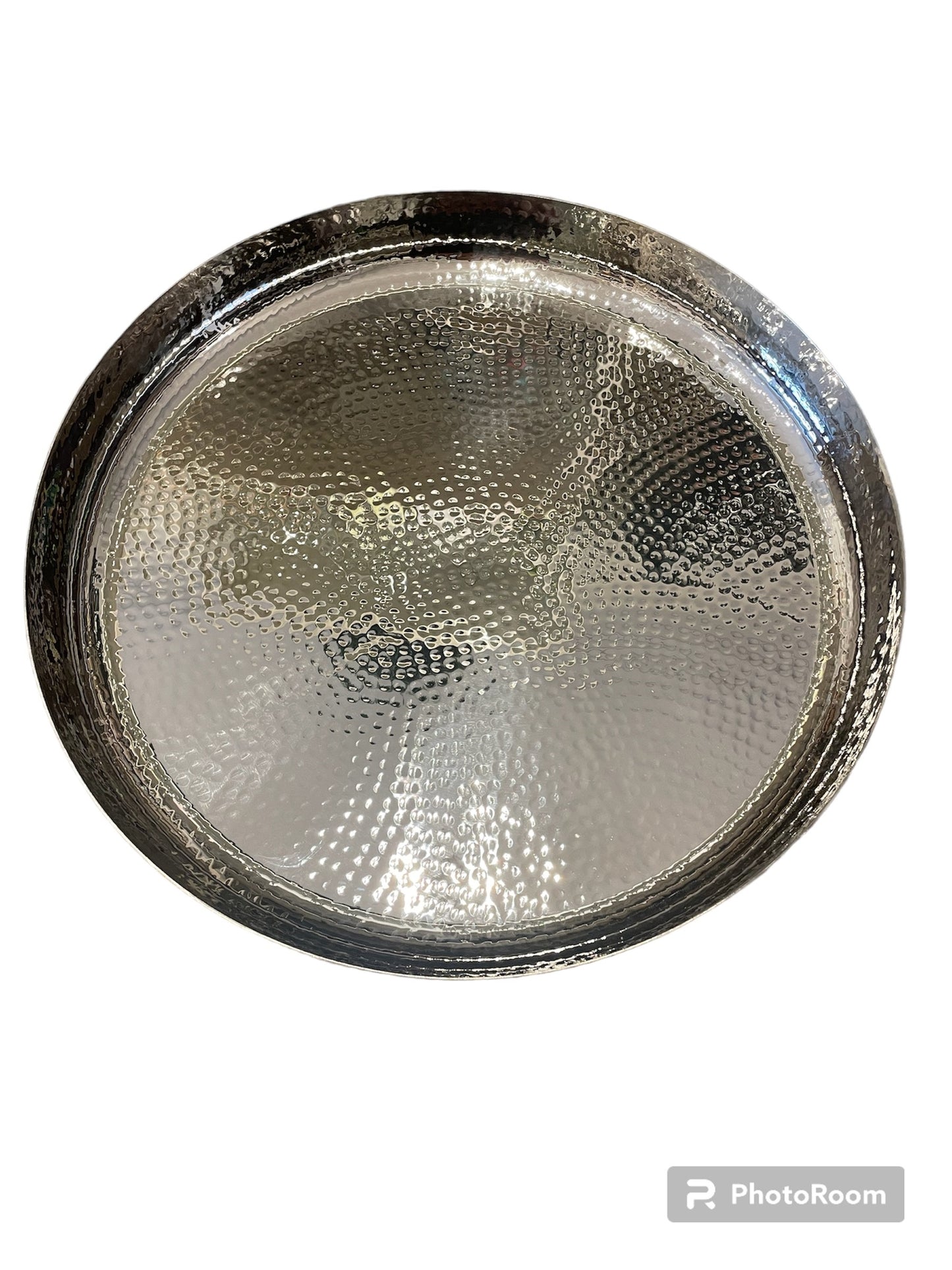 Silver Hammered Round Tray, Large