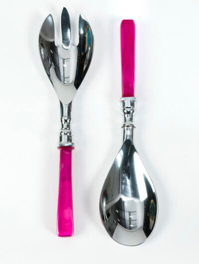Coloured Enamel salad servers, Pink