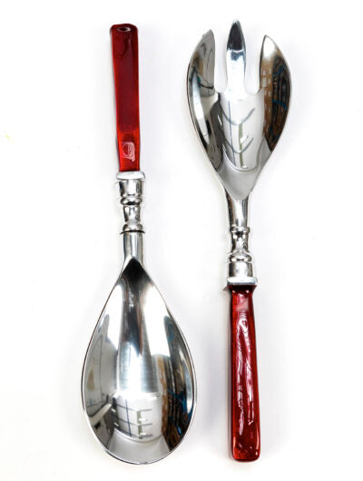 Coloured Enamel Salad Servers, Red