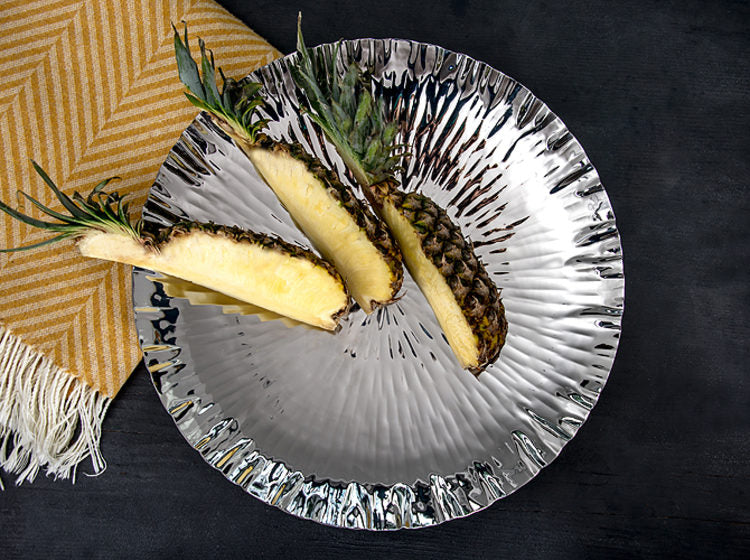 Silver Crinkled Round Platter, L