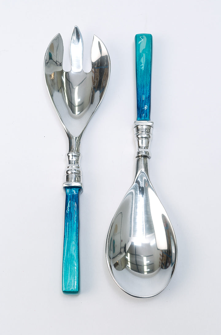 Coloured Enamel Salad Servers, Turquoise