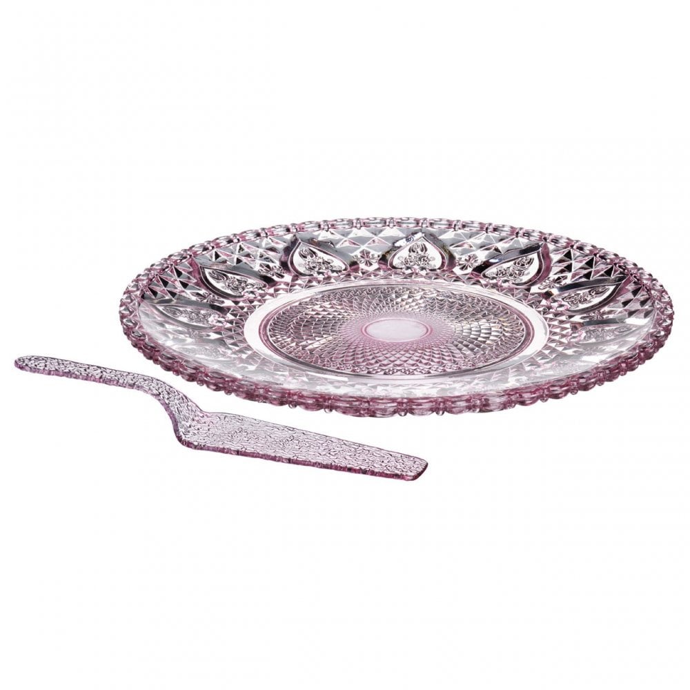 Pink Glass Cake Plate with Cake Slice