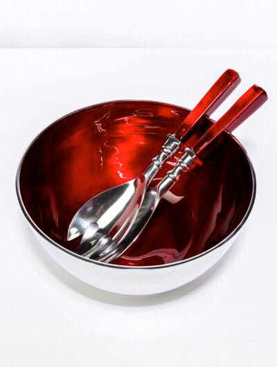 Red Enamel Salad Bowl