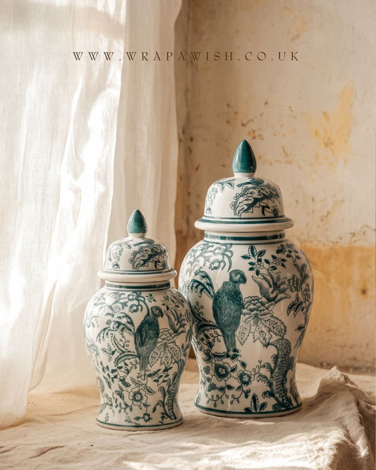 Green and White Ginger Jar