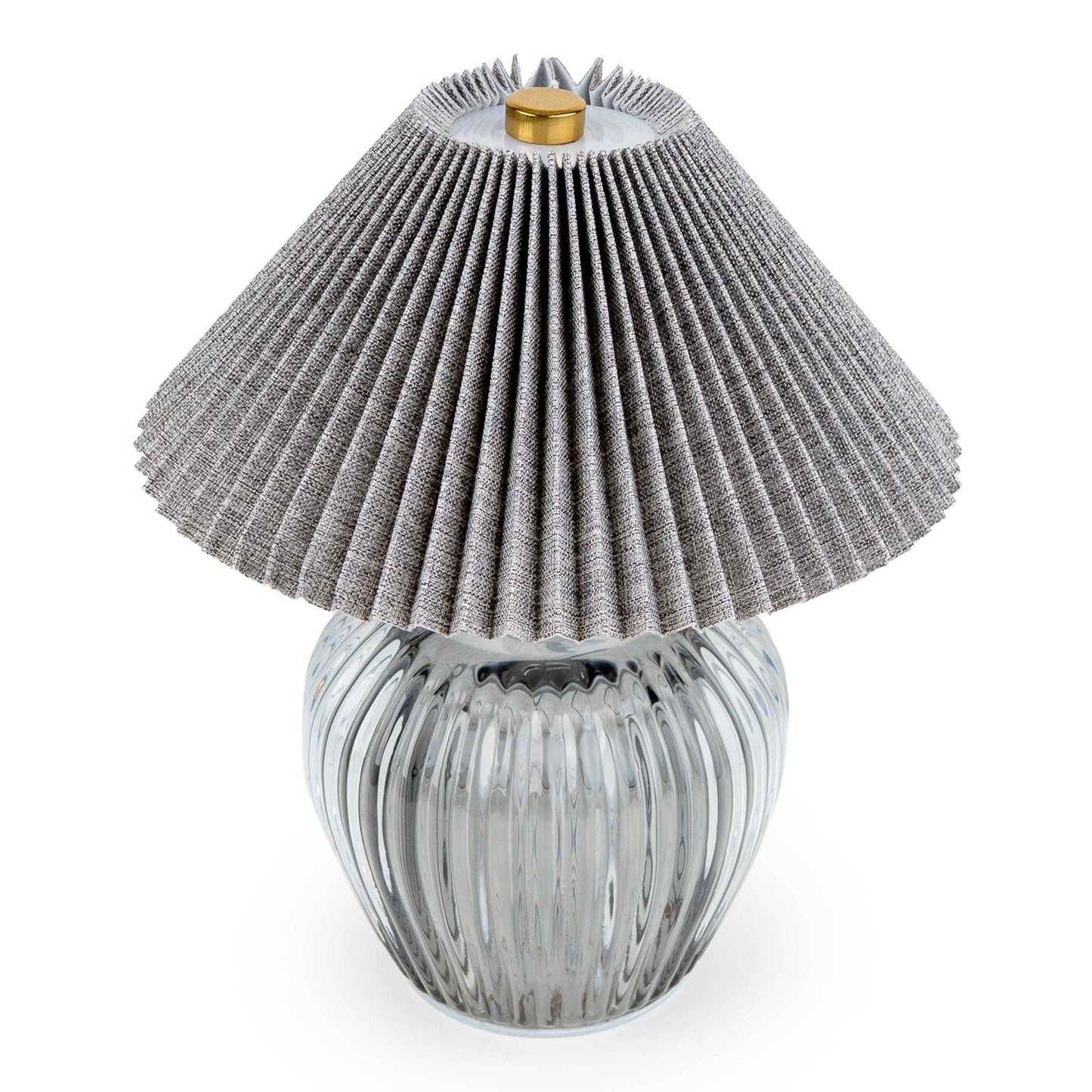 Ridged Glass LED Table Lamp with Pleated Shade - Smokey Black