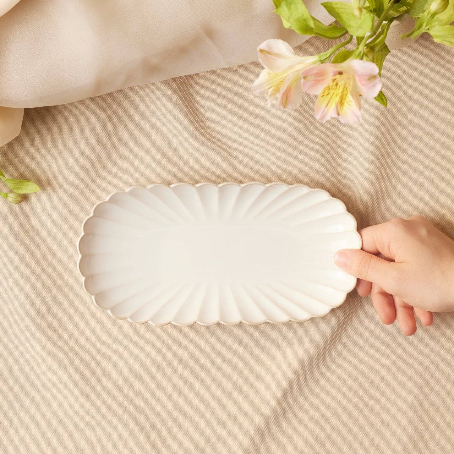 Scalloped White Serving Platter, Small
