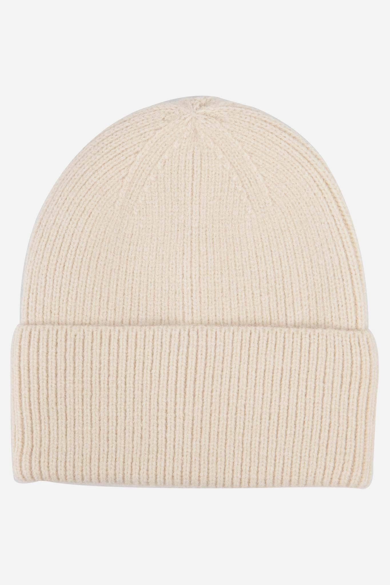 Cream Ribbed Beanie Hat