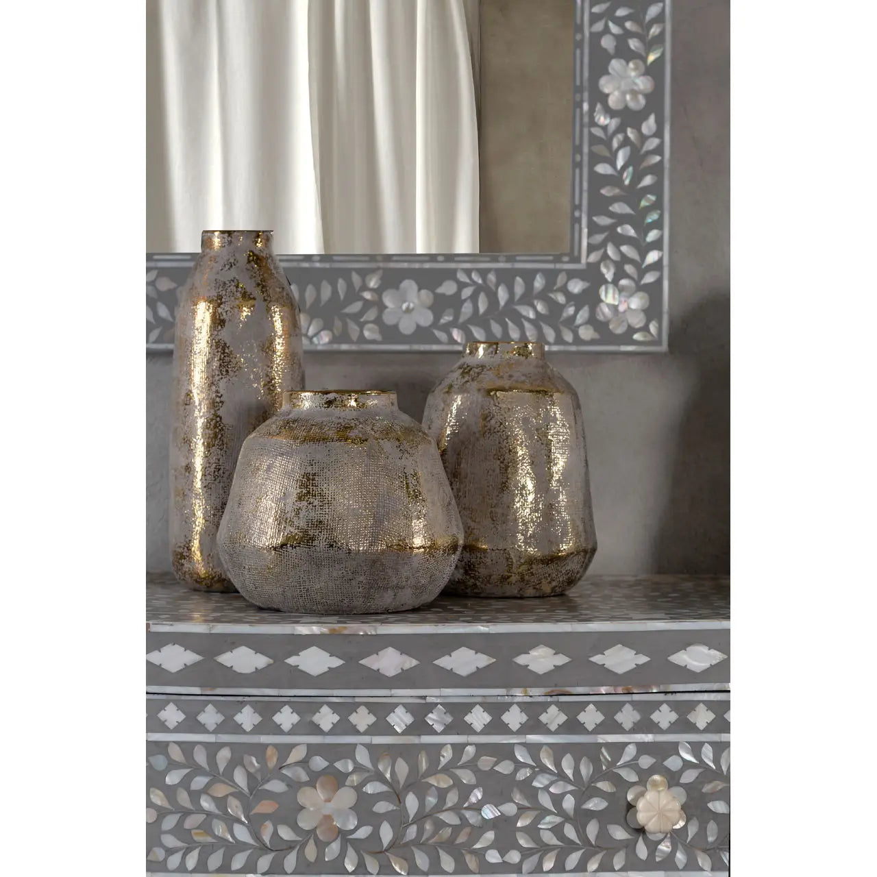 Distressed Gold and Grey Vase