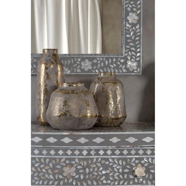Distressed Grey and Gold Vase