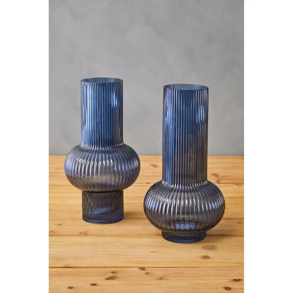 Blue Ribbed Vase