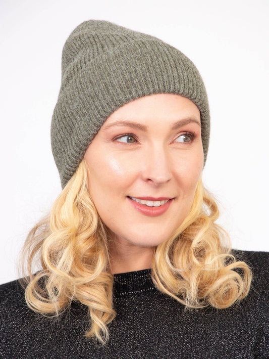 Khaki Ribbed Beanie Hat
