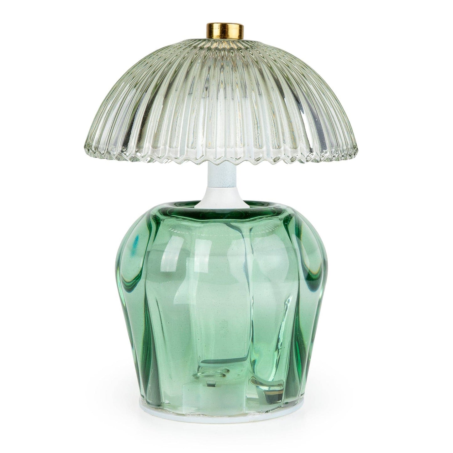 Vintage Ridged Glass LED Table Lamp - Green