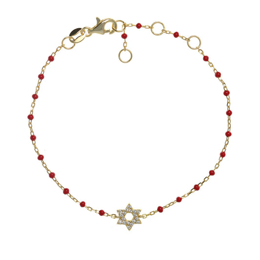 Red Star of David Beaded Bracelet