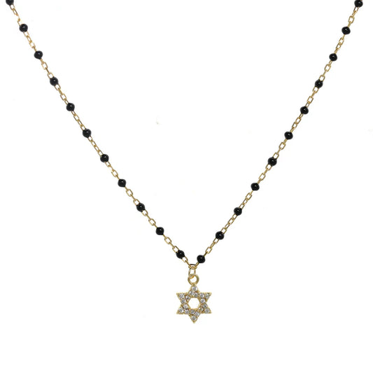 Black Beaded Star of David Necklace