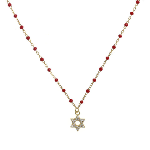 Red Beaded Star of David Necklace