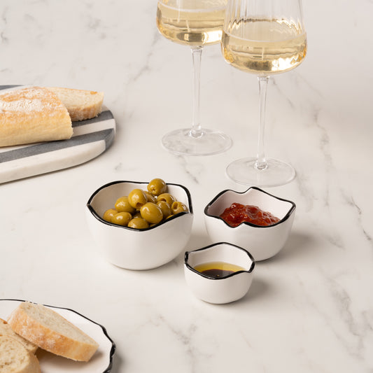 White Nesting Bowls with Black Rim