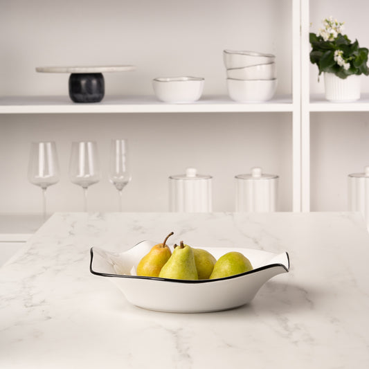 White Serving Bowl with Black Edging