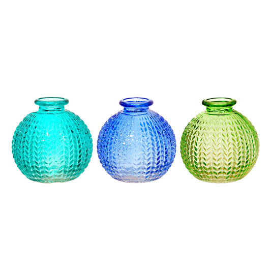 Textured Blue Set of 3 Bud Vases