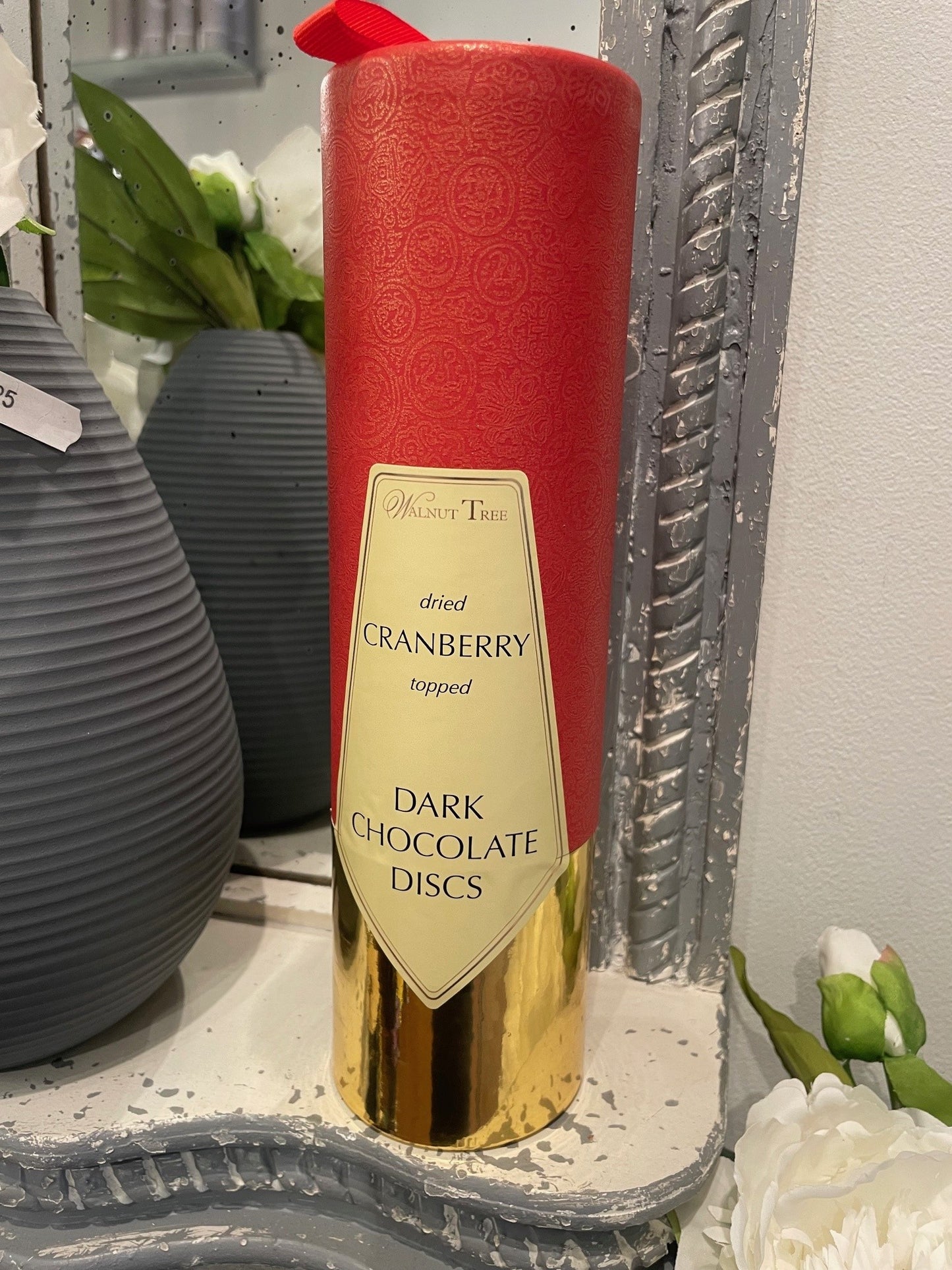 Walnut Tree Scroll, Cranberries on Rich Dark Chocolate Discs