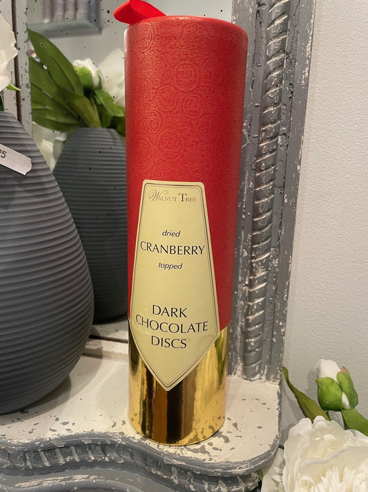 Walnut Tree Scroll, Cranberries on Rich Dark Chocolate Discs