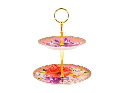 Pink Dahlia 2 Tier Cake Stand