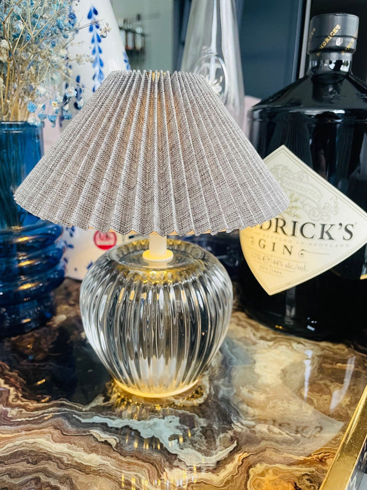 Ridged Glass LED Table Lamp with Pleated Shade - Smokey Black