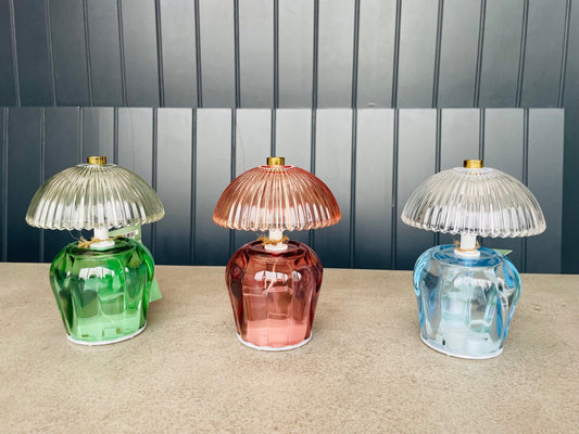 Vintage Ridged Glass LED Table Lamp - Green