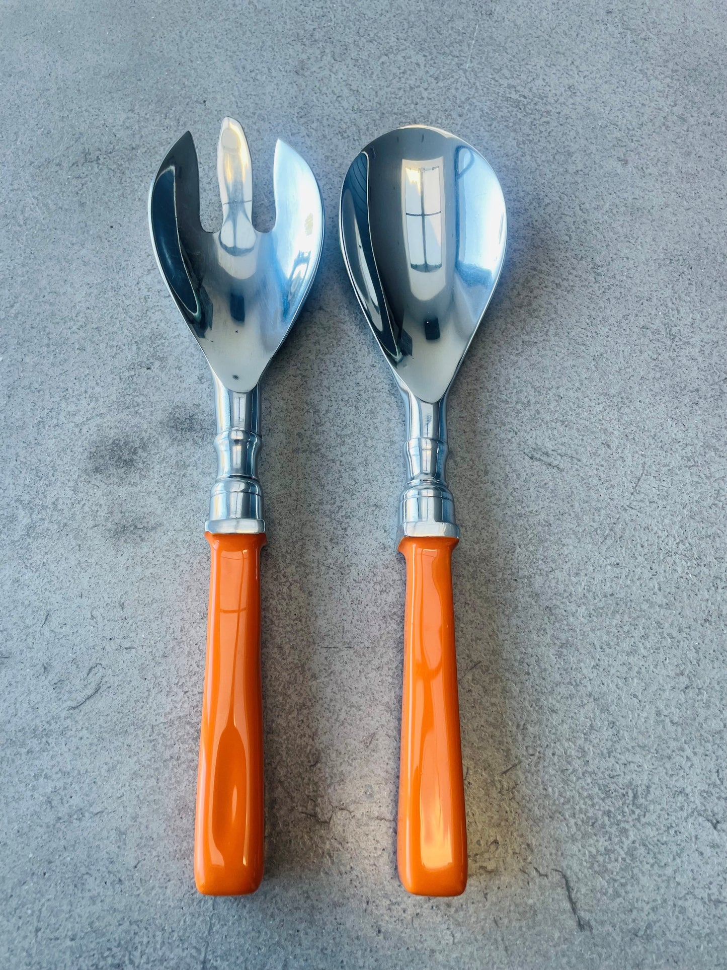 Orange Enamel Salad Servers