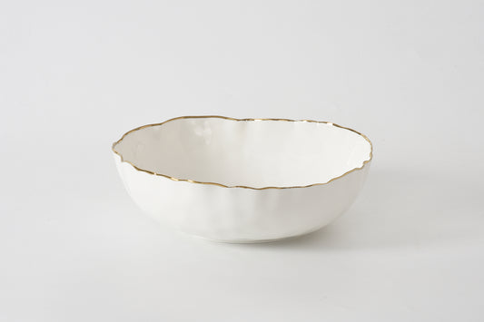Portofino White Large Bowl with Gold Rim