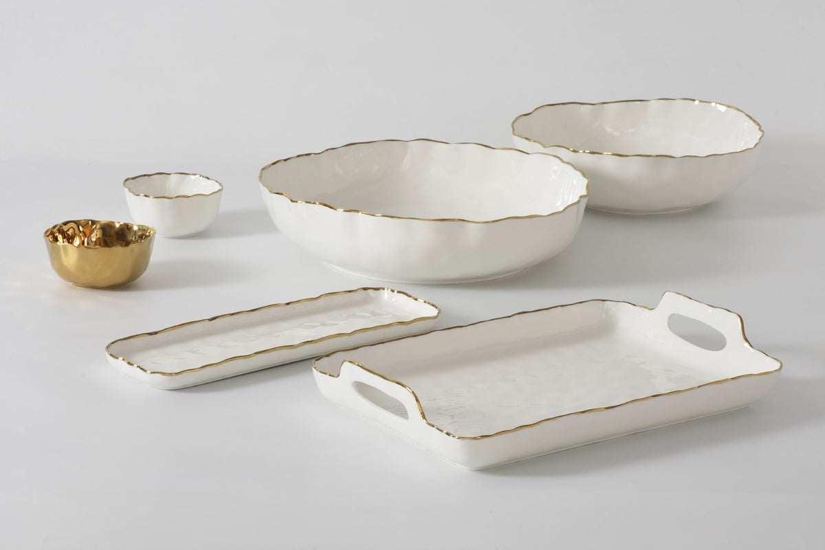 Pampa Bay White Large Bowl with Gold Rim
