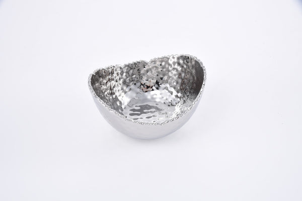 Oval Silver Hammered Bowl