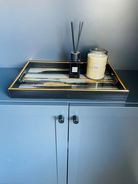 Abstract Black and Gold Tray