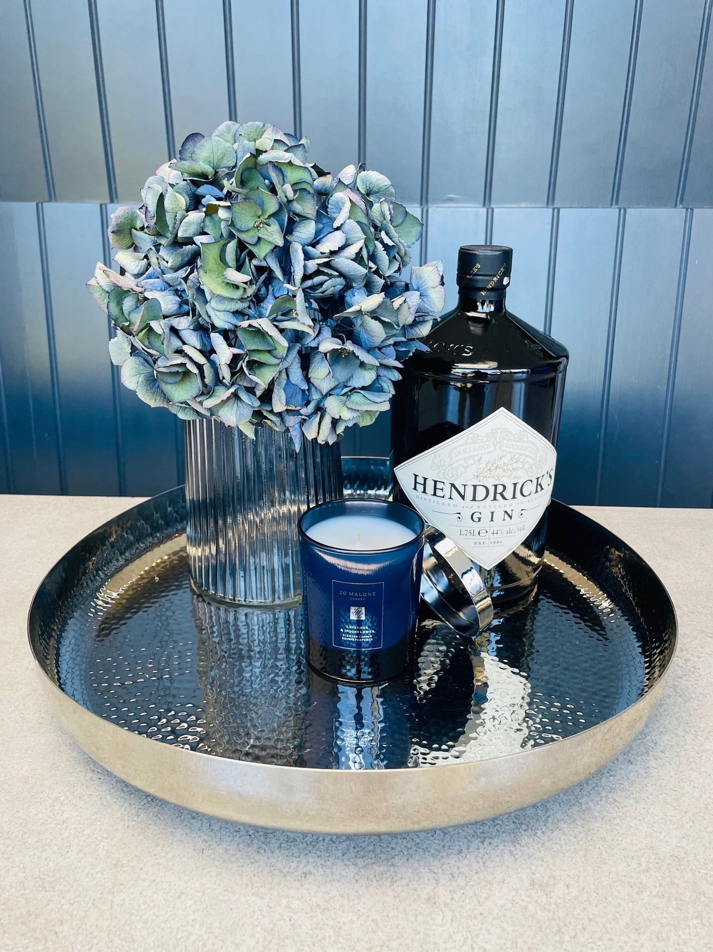 Silver Hammered Round Tray, Large