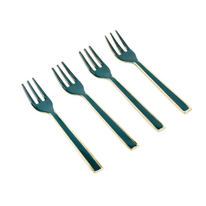 Set of Green Enamel Serving Forks