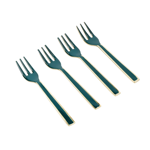 Set of Green Enamel Serving Forks