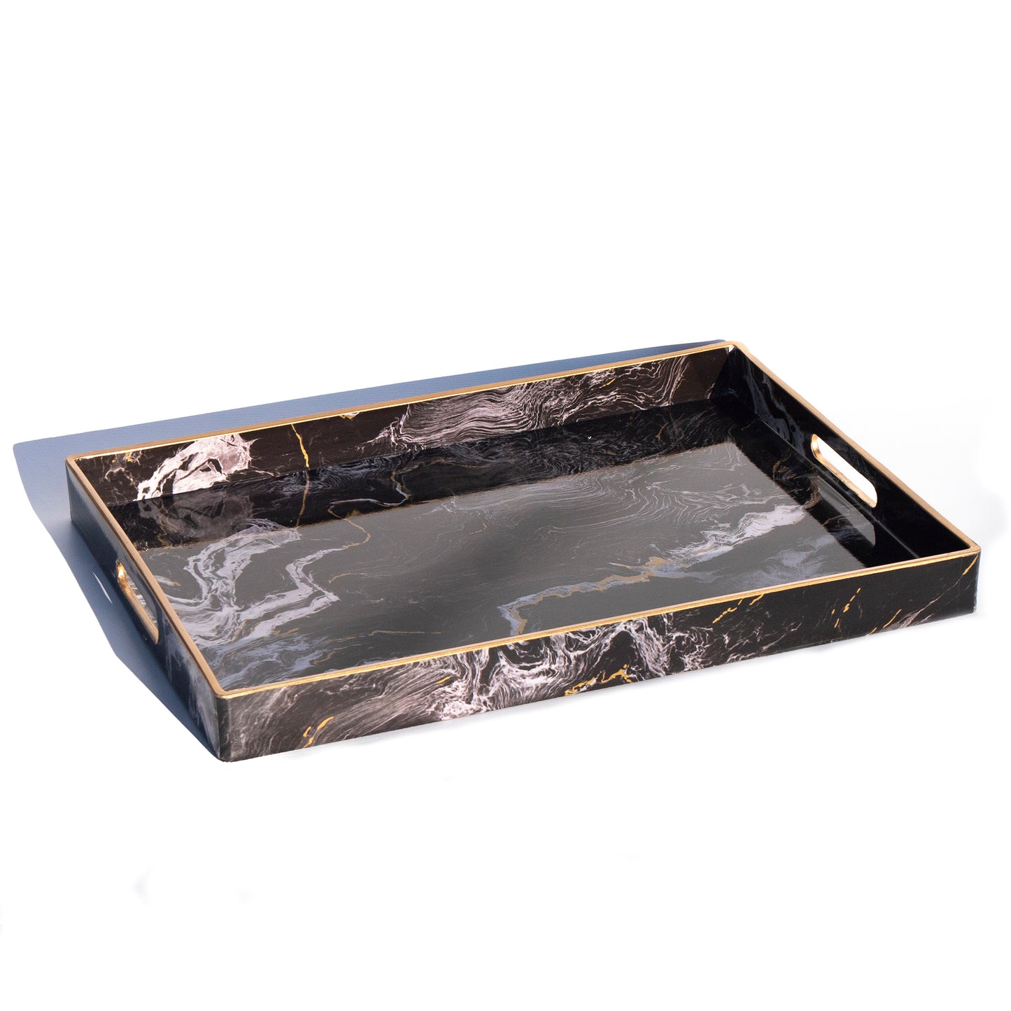 Marble Effect Black Tray, L