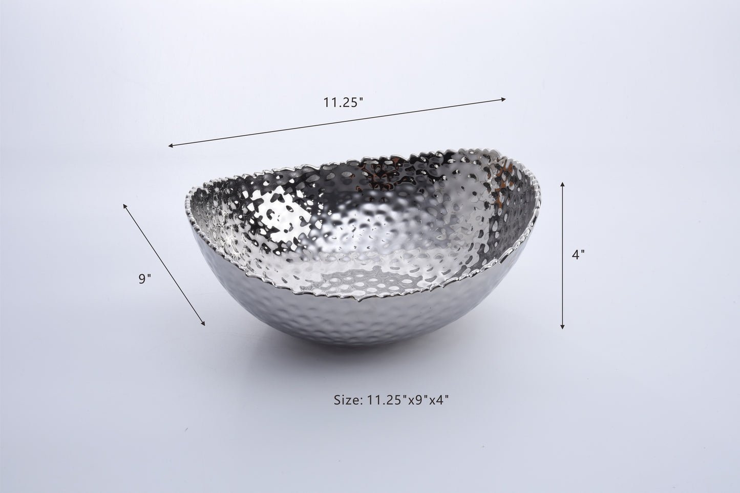 Oval Silver Hammered Bowl