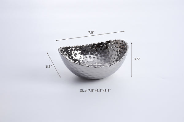 Oval Silver Hammered Bowl