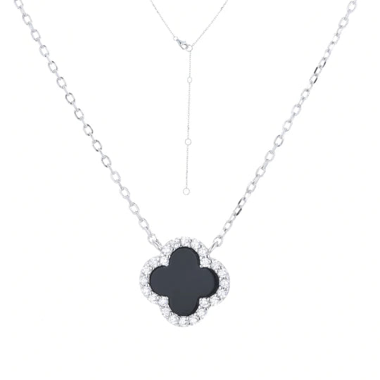 Silver 4 Leaf Necklace - Black Onyx – Amaltaas